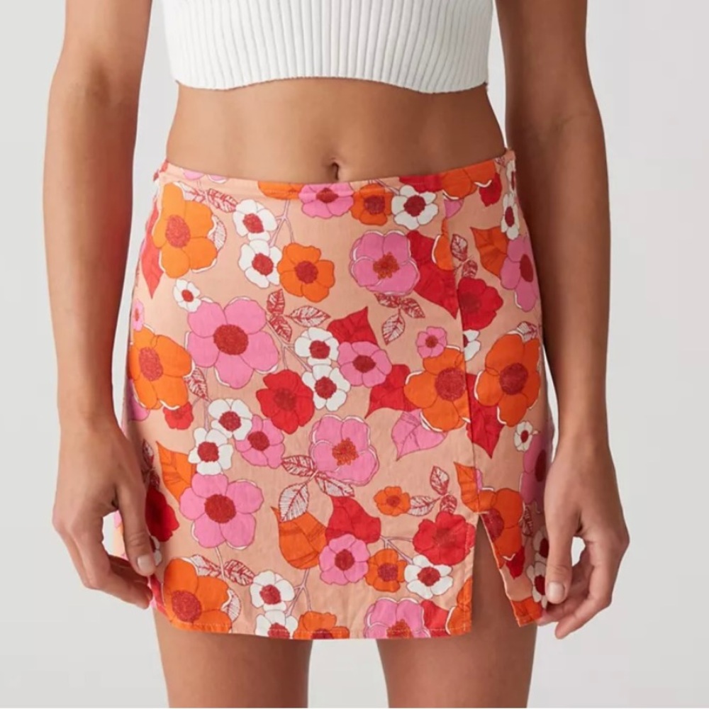 Urban Outfitters Floral Mini Skirt - Pink and Orange